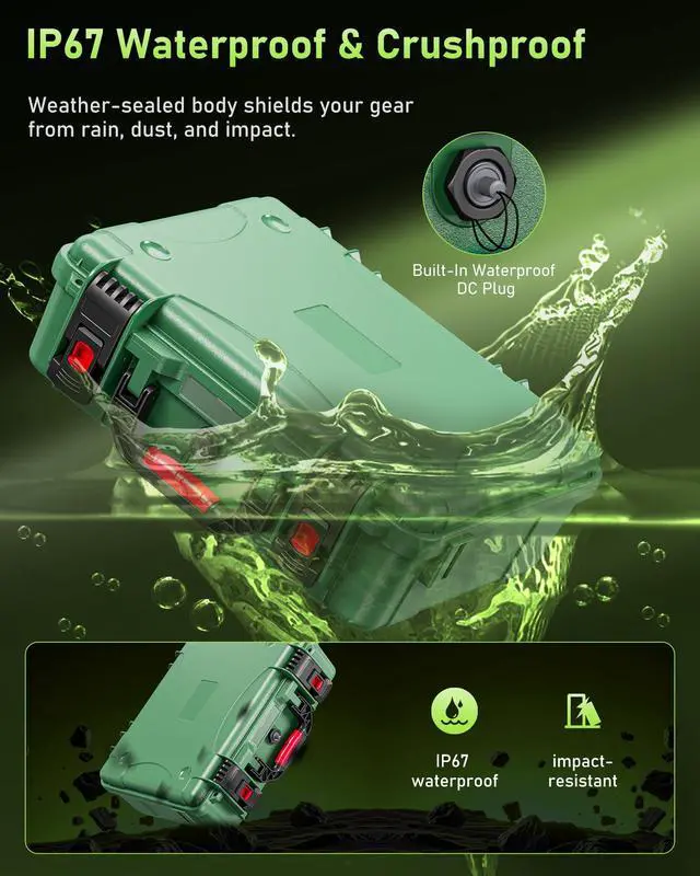 Alt view image 4 of 7 - Starlink Mini Case, IP67 Waterproof Hard Shell with DC Port, Green | Protective Storage for Dish Accessories | Portable Carrying Design | Camping, RV and Outdoor Travel