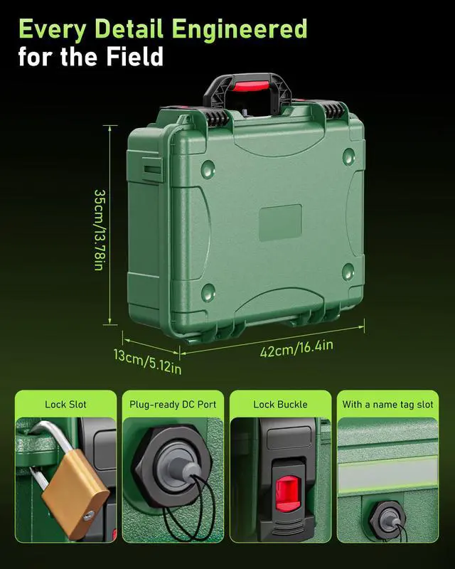 Alt view image 5 of 7 - Starlink Mini Case, IP67 Waterproof Hard Shell with DC Port, Green | Protective Storage for Dish Accessories | Portable Carrying Design | Camping, RV and Outdoor Travel