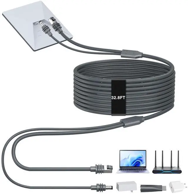 Main image of 2 in 1 for Starlink Mini Ethernet Cable 32.8FT/10M | Starlink Mini Power Cable + RJ45 Ethernet Cable, DC to DC, DC to C Power Cable Relacement Waterproof Accessries for Boat/RV