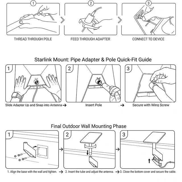 Alt view image 5 of 7 - Starlink Mini Wall Mount, 360° Adjustable Metal Bracket Eave Roof Mount Kit | Weatherproof metal mount with 360° adjustment, drill template, cable clips & hardware included for Starlink Mini setup