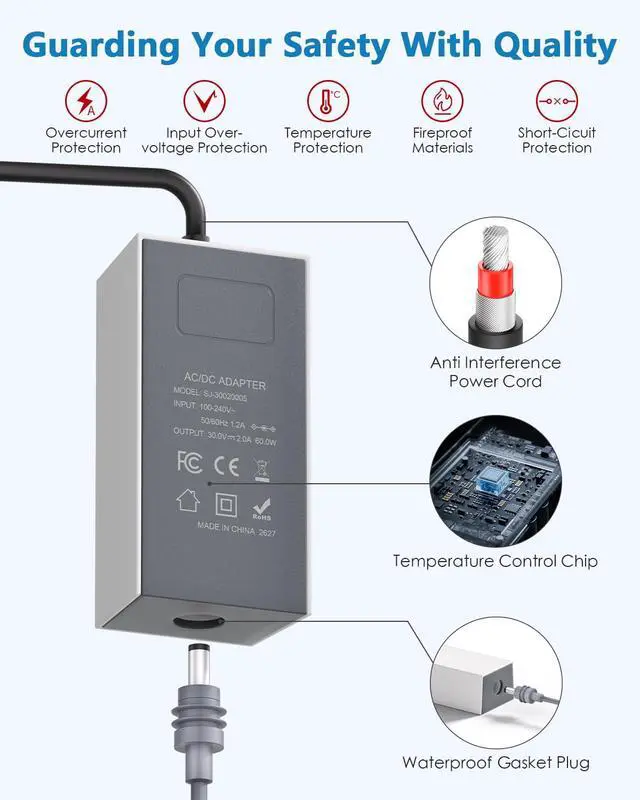 Alt view image 6 of 7 - Starlink Mini AC 110V Power Supply Adapter 30V 2A 60W 11.5FT/3.5M Cable | 30V 2A Stable Output 60W Starlink Mini 110V-240V AC Adapter, with 2M waterproof DC Power Cord Fast Charging AC/ DC Adapter