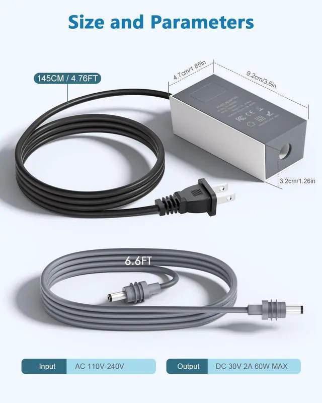 Alt view image 7 of 7 - Starlink Mini AC 110V Power Supply Adapter 30V 2A 60W 11.5FT/3.5M Cable | 30V 2A Stable Output 60W Starlink Mini 110V-240V AC Adapter, with 2M waterproof DC Power Cord Fast Charging AC/ DC Adapter