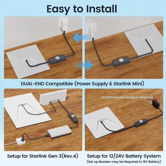 Alt view image 7 of 7 - Power Switch for Starlink Mini/Gen 3 Cable, 16m IP67 Waterproof with Magnetic Base Outdoor Switch, 16AWG 1FT Extension Cable Power Cord & Adapter with One-Touch Metal Button&Dual LEDs for RV
