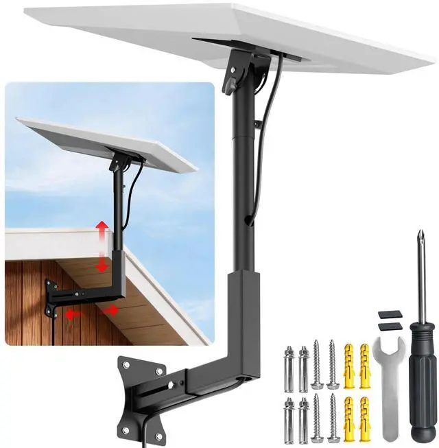 Main image of Starlink Gen 3 Wall Mount, Heavy Duty Steel Adjustable Roof Long Bracket | Starlink Wall Mount with Telescoping Arm, Fits Starlink 4/4X/V3/Gen 3, Rustproof, Weatherproof for Wood/Concrete Walls
