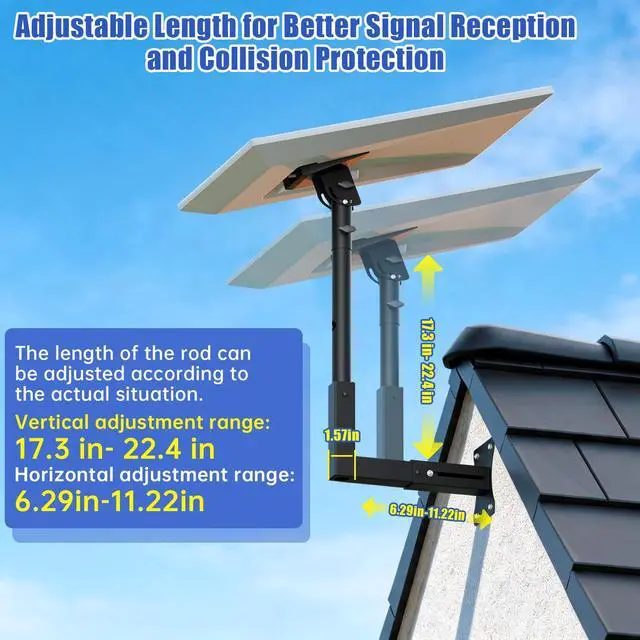 Alt view image 3 of 7 - Starlink Gen 3 Wall Mount, Heavy Duty Steel Adjustable Roof Long Bracket | Starlink Wall Mount with Telescoping Arm, Fits Starlink 4/4X/V3/Gen 3, Rustproof, Weatherproof for Wood/Concrete Walls