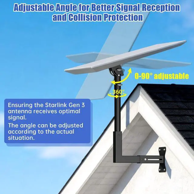 Alt view image 4 of 7 - Starlink Gen 3 Wall Mount, Heavy Duty Steel Adjustable Roof Long Bracket | Starlink Wall Mount with Telescoping Arm, Fits Starlink 4/4X/V3/Gen 3, Rustproof, Weatherproof for Wood/Concrete Walls