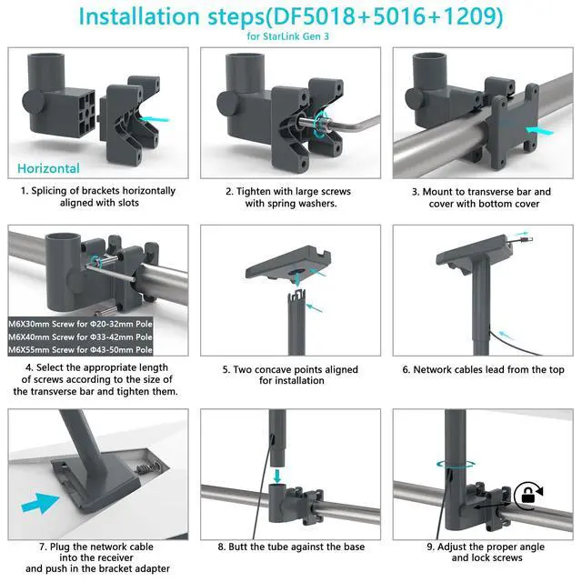 Alt view image 4 of 7 - Starlink RV Ladder Mount,Clamp Mount for Starlink Gen 3/Mini/Standard 4/4X with Installation Range 0.8-1.97 Pole Starlink V3 Mounting,Suitable RV/Ladder/Pole/Rack/Roof Outdoor Portable Bracket