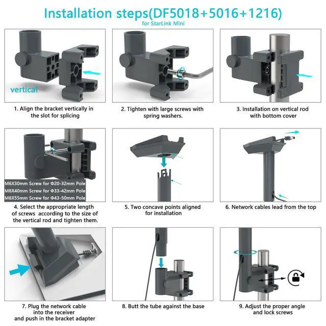 Alt view image 5 of 7 - Starlink RV Ladder Mount,Clamp Mount for Starlink Gen 3/Mini/Standard 4/4X with Installation Range 0.8-1.97 Pole Starlink V3 Mounting,Suitable RV/Ladder/Pole/Rack/Roof Outdoor Portable Bracket
