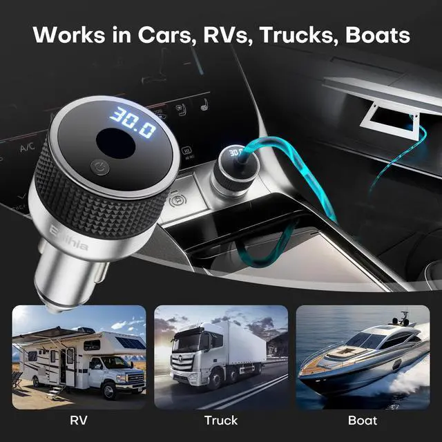 Alt view image 7 of 7 - Starlink Mini 12V/24V to 30V Car Adapter, 60W Cigarette Lighter | Digital voltage display, supports 16AWG 30M cable, all-metal body, ideal for RVs, boats, trucks and off-grid use.