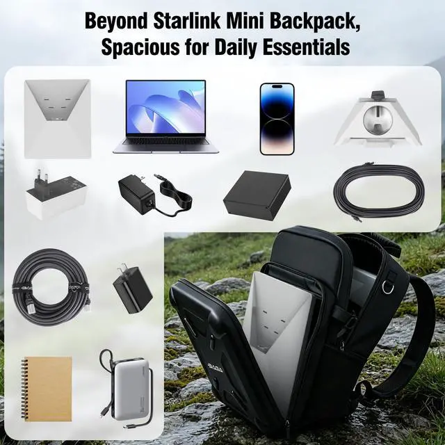 Alt view image 2 of 7 - Starlink Mini Backpack, Waterproof Storage Organizer Travel Case | Padded Large Capacity Carrying Bag for Starlink Mini,Cables & Accessories,Portable Protective Case for Camping, RV and Travel