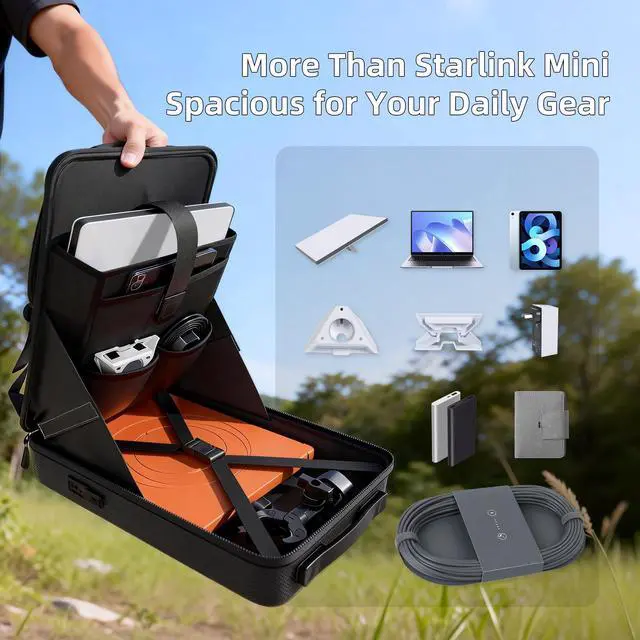 Alt view image 3 of 7 - Starlink Mini Backpack Protective Carrying Case Starlink Mini Bag for Power Cable & Battery Adapter Laptop Anti-theft with TSA Lock Waterproof Travel Accessories for Outdoor Camping