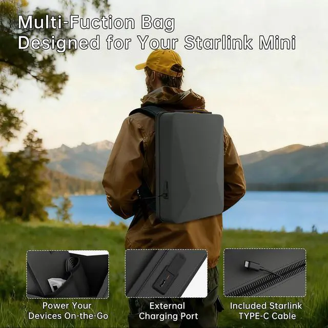 Alt view image 4 of 7 - Starlink Mini Backpack Protective Carrying Case Starlink Mini Bag for Power Cable & Battery Adapter Laptop Anti-theft with TSA Lock Waterproof Travel Accessories for Outdoor Camping