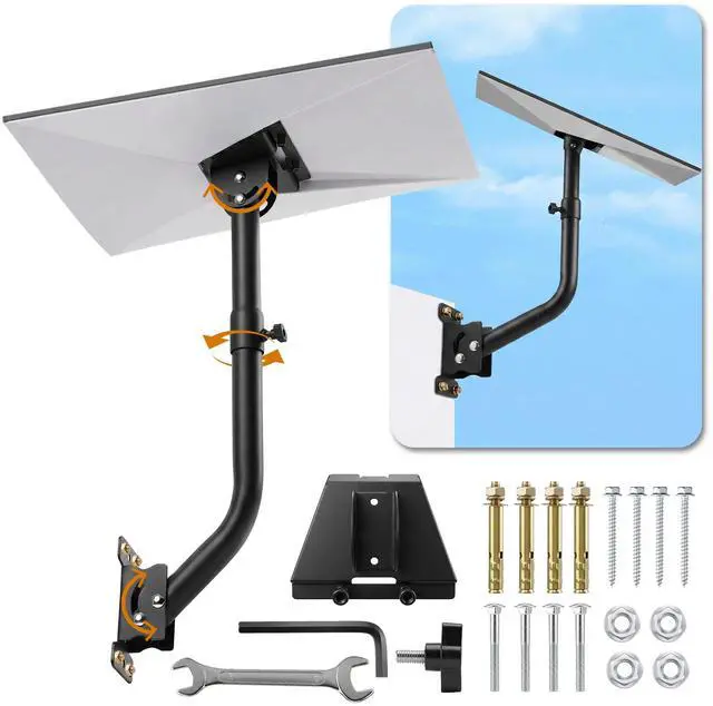 Main image of Starlink Mount for Standard 4/4X/Gen 3, 3-Point Adjustable Extended Starlink Wall/ Roof Mount Bracket, Adjustable Metal Bracket with Pipe Adapter Kit for V3 Dish, Weatherproof Heavy Duty (Black)