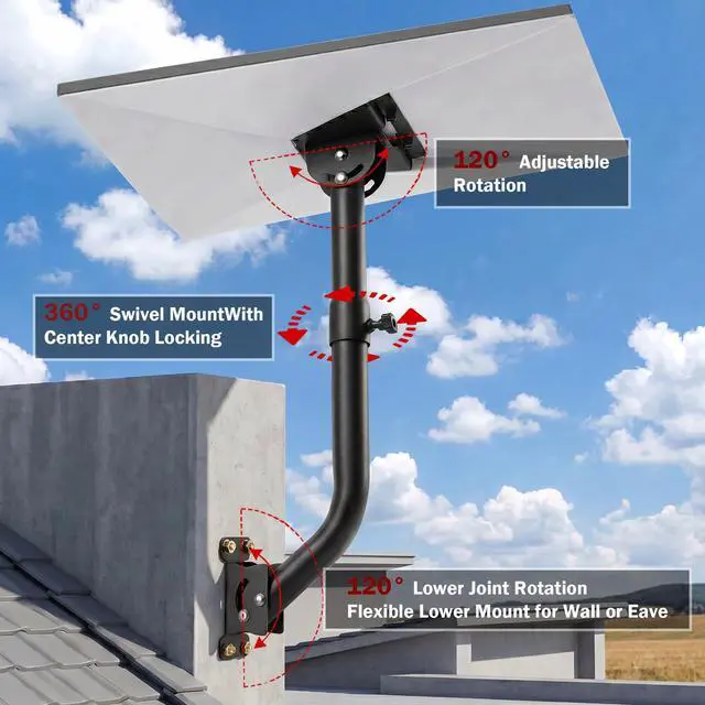Alt view image 2 of 7 - Starlink Mount for Standard 4/4X/Gen 3, 3-Point Adjustable Extended Starlink Wall/ Roof Mount Bracket, Adjustable Metal Bracket with Pipe Adapter Kit for V3 Dish, Weatherproof Heavy Duty (Black)