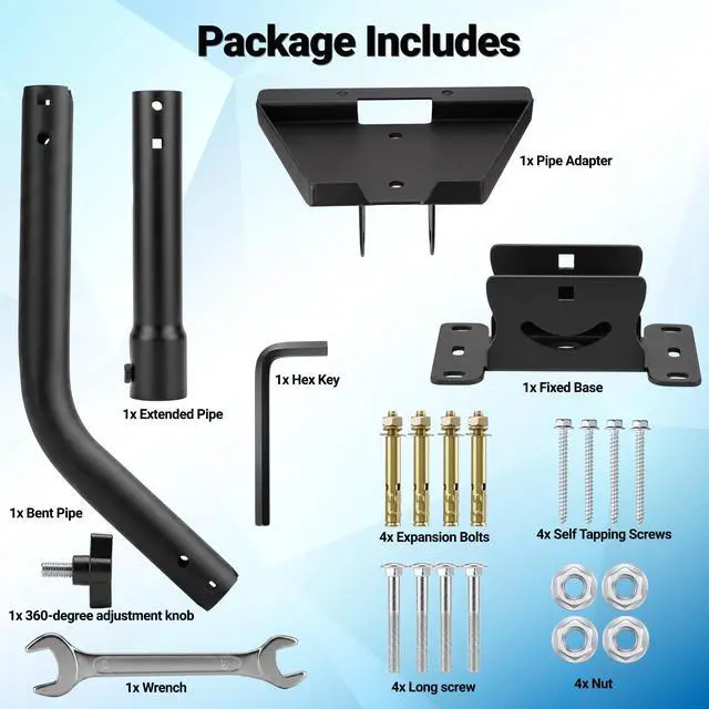 Alt view image 7 of 7 - Starlink Mount for Standard 4/4X/Gen 3, 3-Point Adjustable Extended Starlink Wall/ Roof Mount Bracket, Adjustable Metal Bracket with Pipe Adapter Kit for V3 Dish, Weatherproof Heavy Duty (Black)