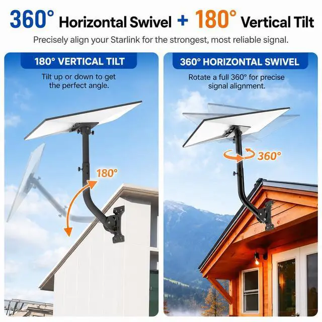Alt view image 3 of 7 - Starlink Mount for Gen 3& Gen 4/4X, 360° Adjustable with Widened Base | Extendable Pole, Wall & Roof Mounting Kit Compatible with Standard V4/4X Starlink Pipe Adapter, Hardware for Concrete/Wood