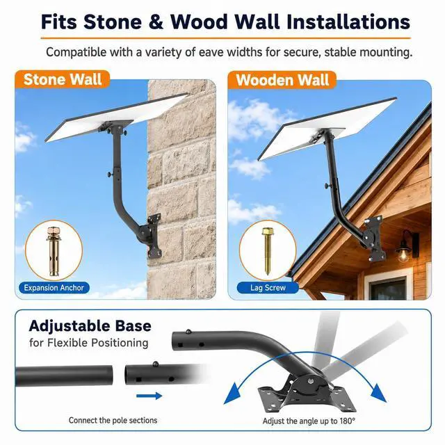Alt view image 5 of 7 - Starlink Mount for Gen 3& Gen 4/4X, 360° Adjustable with Widened Base | Extendable Pole, Wall & Roof Mounting Kit Compatible with Standard V4/4X Starlink Pipe Adapter, Hardware for Concrete/Wood