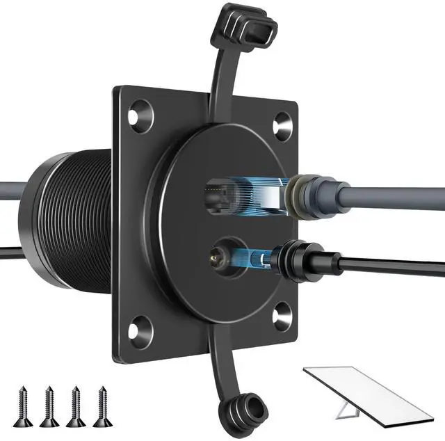 Main image of RV 2 in 1 Pass Through RJ45 & DC Wall Socket for Starlink Mini Gen3/4 | Shielded CAT6 Ethernet Aluminum Bulkhead Panel Connector, DC 5.5 x 2.1 Female to Male, Waterproof, for RV Camper Trailer