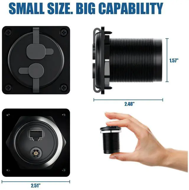 Alt view image 7 of 7 - RV 2 in 1 Pass Through RJ45 & DC Wall Socket for Starlink Mini Gen3/4 | Shielded CAT6 Ethernet Aluminum Bulkhead Panel Connector, DC 5.5 x 2.1 Female to Male, Waterproof, for RV Camper Trailer