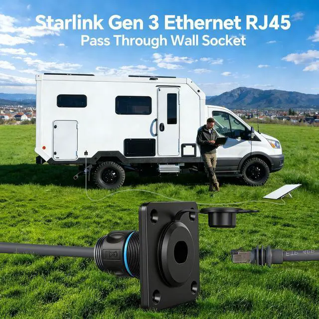 Alt view image 2 of 7 - Waterproof Pass Through RJ45 Wall Socket for Starlink Gen 3/Gen 4 | Shielded CAT6 Ethernet Female to Female Aluminum Bulkhead Panel Connector for RV Camper Trailer Off-grid Starlink Dish Setup