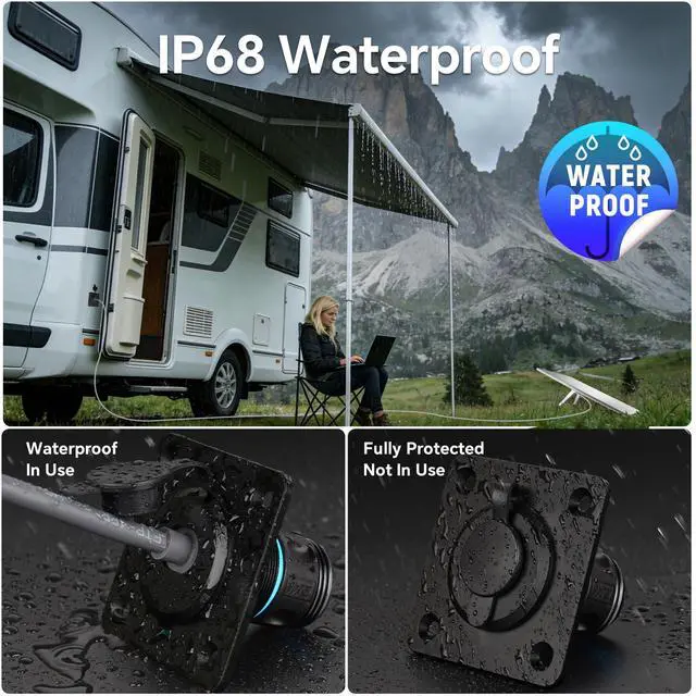 Alt view image 3 of 7 - Waterproof Pass Through RJ45 Wall Socket for Starlink Gen 3/Gen 4 | Shielded CAT6 Ethernet Female to Female Aluminum Bulkhead Panel Connector for RV Camper Trailer Off-grid Starlink Dish Setup