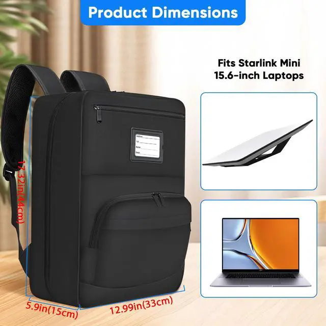 Alt view image 3 of 7 - Backpack Compatible with Starlink Mini Carrying Case, Travel Bag for Adjustable Padded Fixing Straps, Shockproof Storage Bag with 5.6 Laptop Compartment and Accessories Pockets, Outdoor, Camping, RV