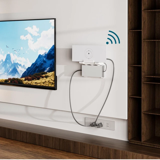 Alt view image 3 of 7 - Starlink Gen4 Router Wall Mount, 2in1 Modem Bracket for Starlink Router for Starlink Standard 4/4X/Gen 3 UTR32 Router & Power Supply, Space Saving ABS, Easy Install Home RV Office Boat