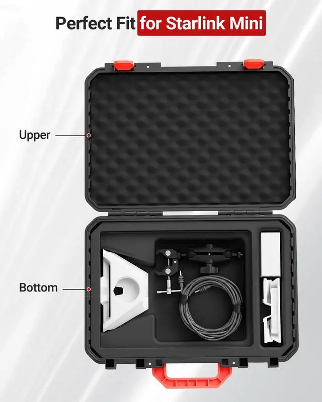 Alt view image 2 of 7 - for Starlink Mini Case, Waterproof Hard Protective Travel Carrying Case Starlink Mini Accessories Shell for Power Adapter,DC Cable, Car Mount Portable Storage for RV, Camping (BLACK)