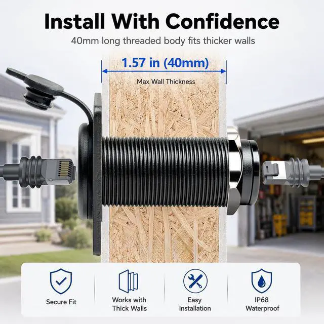 Alt view image 5 of 7 - Starlink Gen 3/4 RJ45 Wall Pass Through, Waterproof Aluminum Socket | Create a clean, weatherproof Starlink cable entry with a durable aluminum CAT6 RJ45 bulkhead connector