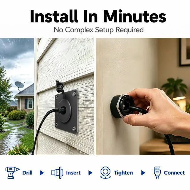 Alt view image 6 of 7 - Starlink Gen 3/4 RJ45 Wall Pass Through, Waterproof Aluminum Socket | Create a clean, weatherproof Starlink cable entry with a durable aluminum CAT6 RJ45 bulkhead connector