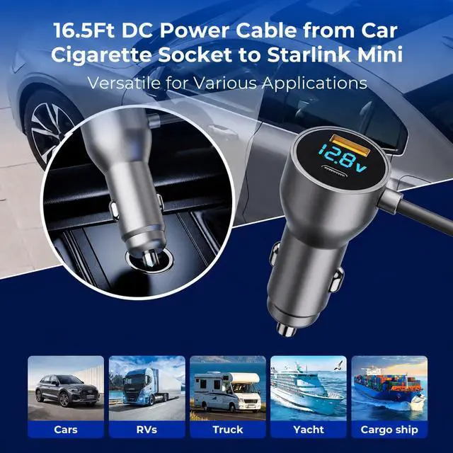 Alt view image 3 of 7 - Starlink Mini Car Charger,Starlink Mini Car Adapter, 3-in-1 DC Power Cable with 12V-48V Cigarette Lighter Adapter,PD 30W + USB-A 30W + DC 72W Car Power Supply for Trucks, RVs, Boats(16.5Ft)