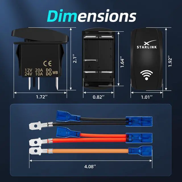 Alt view image 2 of 7 - Starlink Rocker Switch, Compatible with Starlink MINI/GEN2-4/V5, Waterproof SPST 5-Pin On/Off Toggle Switch 20A 12V/24V with Jumper Wires, for RV, Marine & Outdoor Satellite Signal Reception Control