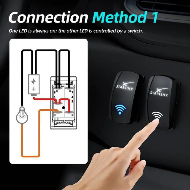Alt view image 4 of 7 - Starlink Rocker Switch, Compatible with Starlink MINI/GEN2-4/V5, Waterproof SPST 5-Pin On/Off Toggle Switch 20A 12V/24V with Jumper Wires, for RV, Marine & Outdoor Satellite Signal Reception Control