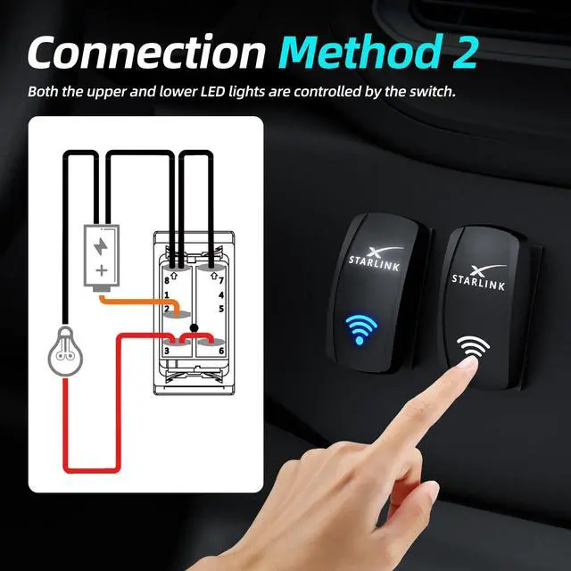 Alt view image 5 of 7 - Starlink Rocker Switch, Compatible with Starlink MINI/GEN2-4/V5, Waterproof SPST 5-Pin On/Off Toggle Switch 20A 12V/24V with Jumper Wires, for RV, Marine & Outdoor Satellite Signal Reception Control