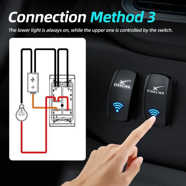 Alt view image 7 of 7 - Starlink Rocker Switch, Compatible with Starlink MINI/GEN2-4/V5, Waterproof SPST 5-Pin On/Off Toggle Switch 20A 12V/24V with Jumper Wires, for RV, Marine & Outdoor Satellite Signal Reception Control
