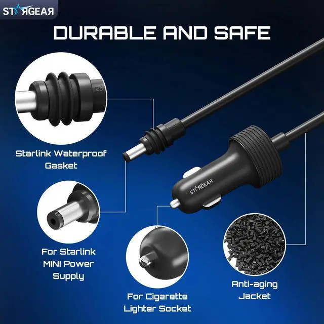 Alt view image 5 of 7 - Starlink Mini Cable 12V Power Cable 3M/10FT, Starlink Mini Accessories 16AWG Cigarette Lighter to DC Cord, 12V-48V Car Charger Car Adapter (3M)