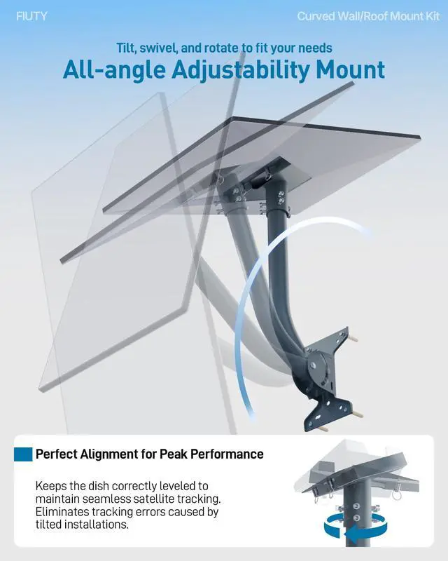 Alt view image 4 of 7 - for Starlink Standard 4/4X Roof Mount, Metal Starlink Gen 3/V3 Mounting Kit | for Starlink Gen 3 Wall Mount with Pipe Adapter, Angle Adjustable (Curved Tube)