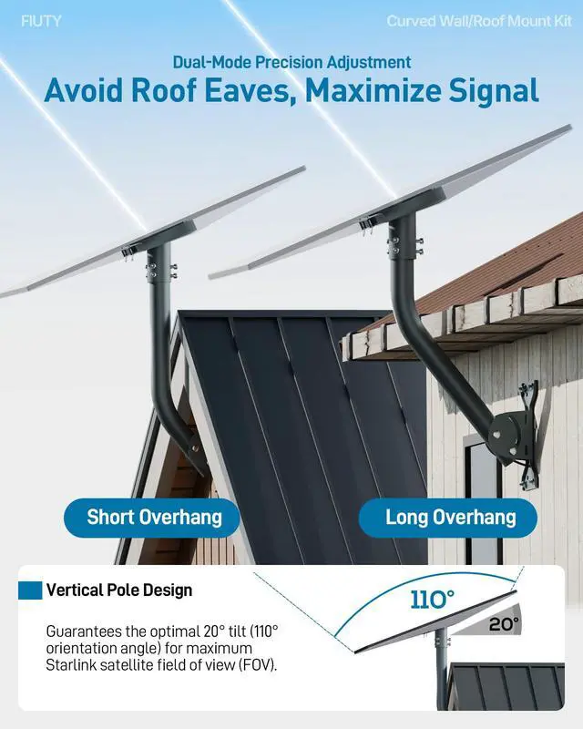 Alt view image 7 of 7 - for Starlink Standard 4/4X Roof Mount, Metal Starlink Gen 3/V3 Mounting Kit | for Starlink Gen 3 Wall Mount with Pipe Adapter, Angle Adjustable (Curved Tube)