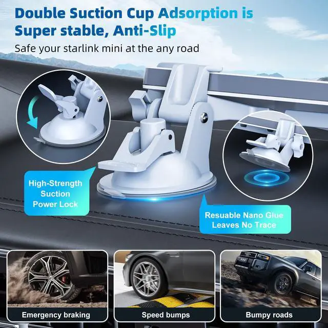 Alt view image 5 of 7 - for Starlink Mini Car Mount for Dashboard, Starlink Mini Dash Mount | Starlink Mini Suction Cup Mount for Dashboard & Windshield for Most Vehicles, Ensures Starlink Mini Stable Satellite Signal