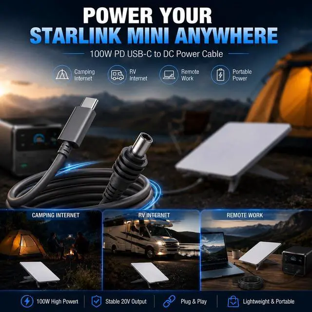 Alt view image 2 of 7 - Starlink Mini Cable 10.2FT, 18AWG Waterproof Starlink Mini Accessories,Starlink Mini USB C to DC Power Cable, Works with 20V PD Power Bank/Portable Power Station, 5A High Current Charging Cord(10.2FT)