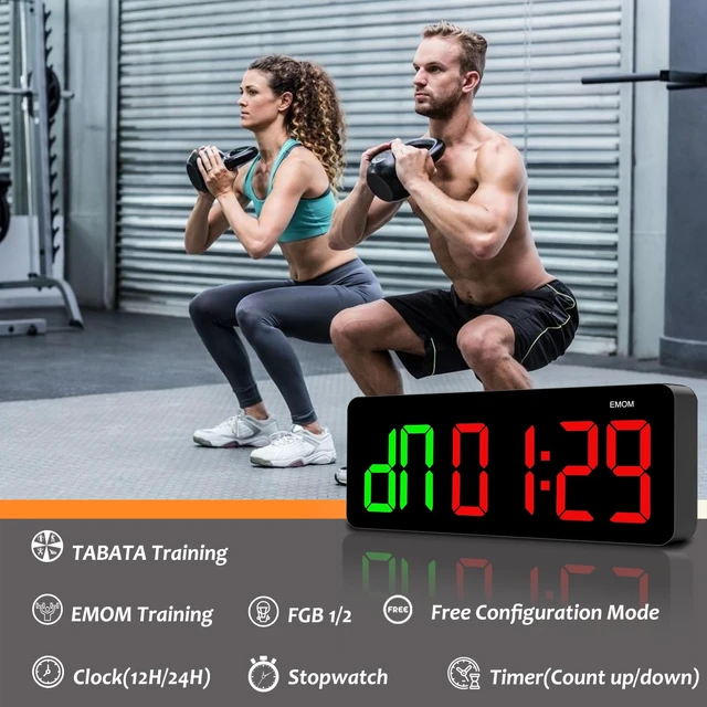 Alt view image 2 of 7 - Gym Clock Timer for Tabata/FGB/EMOM Interval Workout | Large LED Display, Digital Wall Clock with Seconds, Remote Control, Cont Up Down for Classroom Home Garage Office