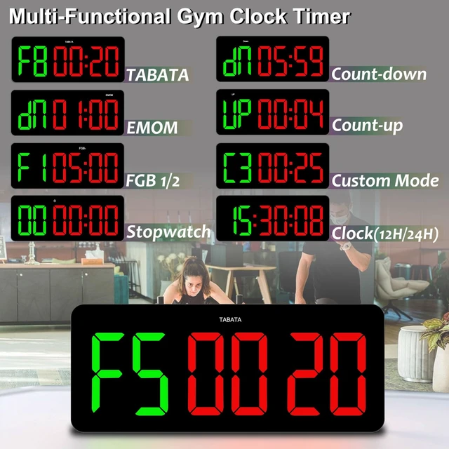 Alt view image 3 of 7 - Gym Clock Timer for Tabata/FGB/EMOM Interval Workout | Large LED Display, Digital Wall Clock with Seconds, Remote Control, Cont Up Down for Classroom Home Garage Office