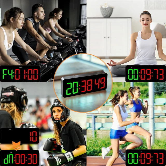 Alt view image 7 of 7 - Gym Clock Timer for Tabata/FGB/EMOM Interval Workout | Large LED Display, Digital Wall Clock with Seconds, Remote Control, Cont Up Down for Classroom Home Garage Office