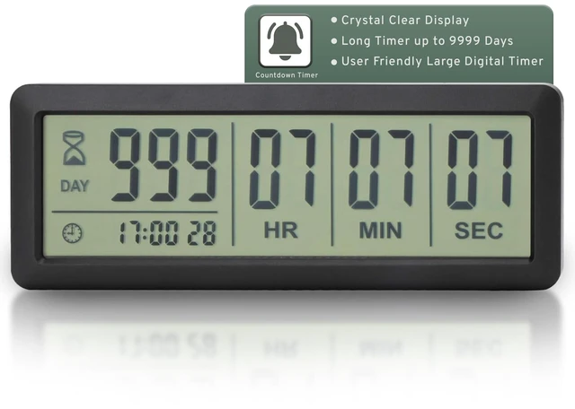 Main image of Large LCD Digital Countdown Timer - Up to 999 Days Big Display Count Down Clock for Retirement, Wedding, Birthday, Holiday & All Events (Black)