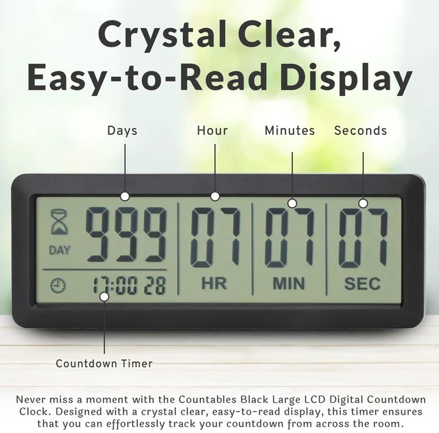 Alt view image 2 of 6 - Large LCD Digital Countdown Timer - Up to 999 Days Big Display Count Down Clock for Retirement, Wedding, Birthday, Holiday & All Events (Black)