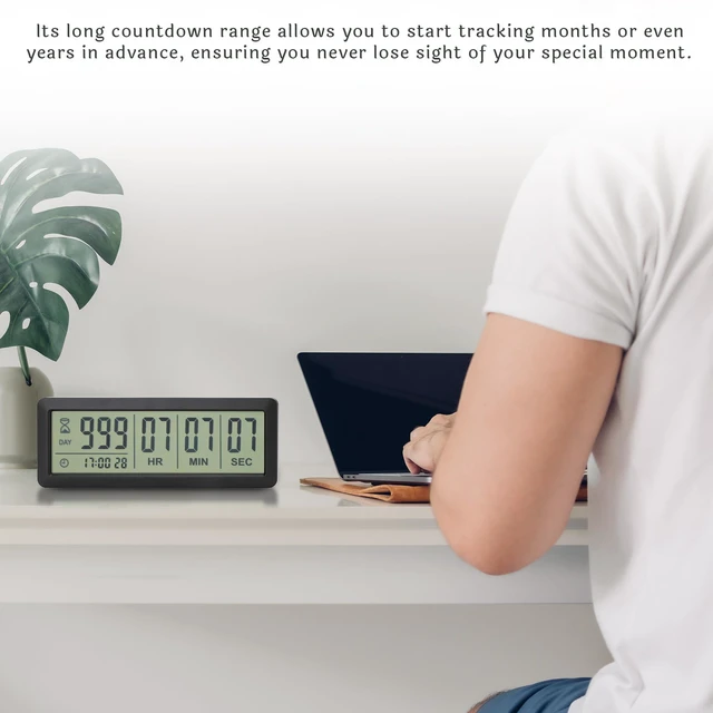 Alt view image 5 of 6 - Large LCD Digital Countdown Timer - Up to 999 Days Big Display Count Down Clock for Retirement, Wedding, Birthday, Holiday & All Events (Black)