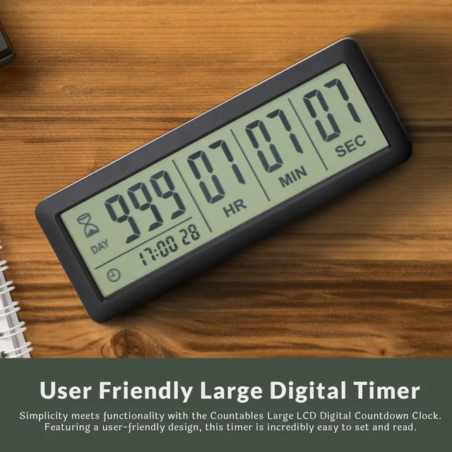 Alt view image 4 of 6 - Large LCD Digital Countdown Timer - Up to 999 Days Big Display Count Down Clock for Retirement, Wedding, Birthday, Holiday & All Events (Black)