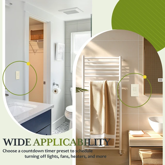 Alt view image 2 of 7 - 30-Minute Neutral Countdown Timer Switch for Bathroom Fans, Light Almond | 1-5-10-15-20-30 Min, Wall Switch Timer for Exhaust Fans, Lights, UL Listed, LED Indicator, 120VAC 800W, Screwless Wall Plate