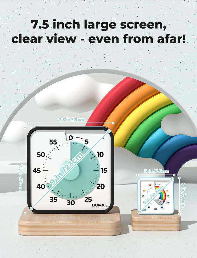 Alt view image 3 of 7 - 7.5-Inch Large Visual Timer, 60-Minute Classroom Timer Magnetic | Non-Ticking, 3-level Volume, 3 Alarm Modes, Kids Countdown Timer for Classroom Kitchen Office ADHD, AA Batteries Included