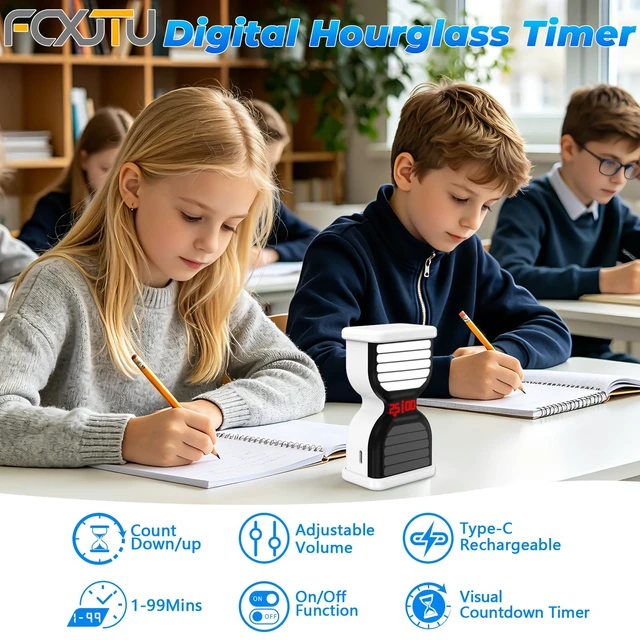 Alt view image 2 of 7 - Digital Hourglass Timer for Productivity, Visual Countdown with Flight Flow | 5/25Min Preset, Custom Countdown, On/Off, Rechargeable, Silent, Desk Flip Hourglass Timer for ADHD Gift Study, Work,